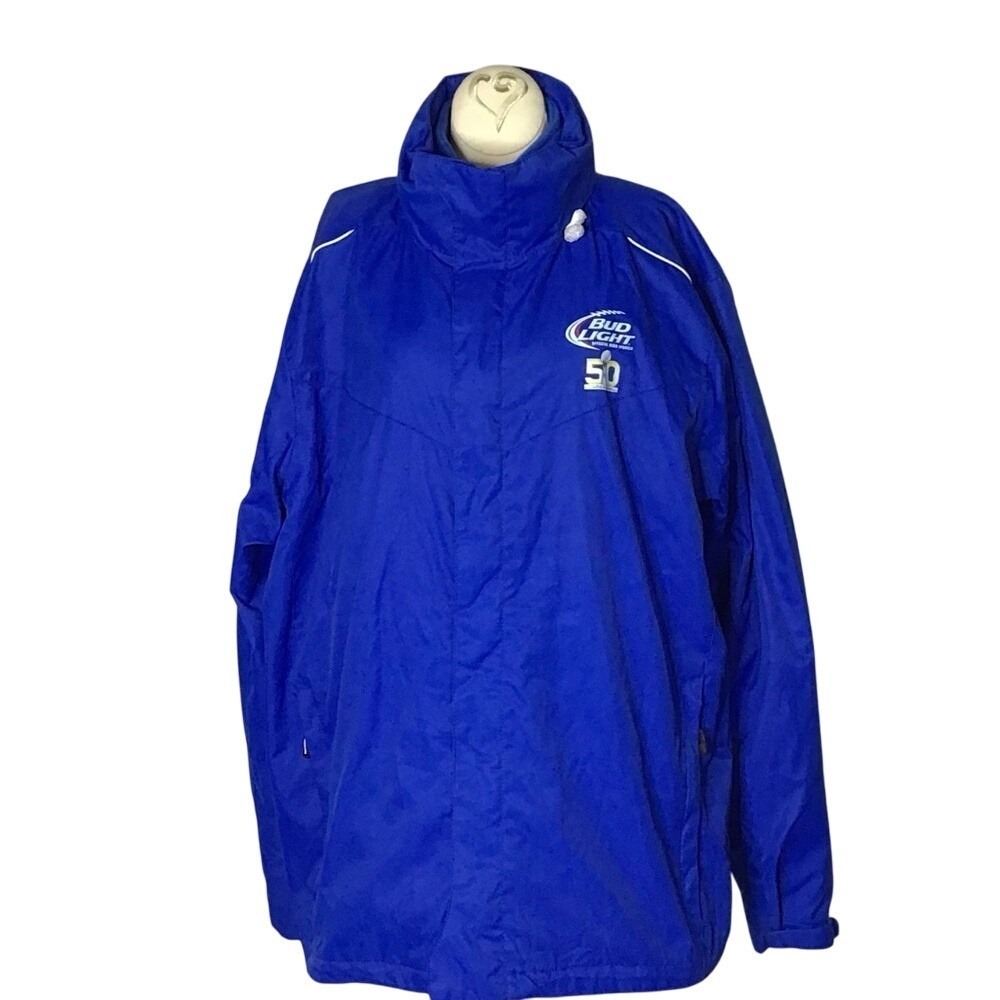 Super Bowl 50 Bud Light‎ Wind Breaker Jacket XL/TG Blue Hood Core 365 WARM LOGIK
